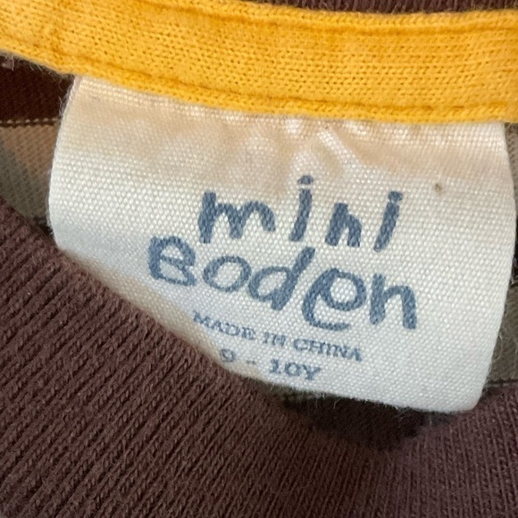 Mini Boden Tan Brown Dinosaur Striped Shirt Sz 9-10 - Picture 4 of 4